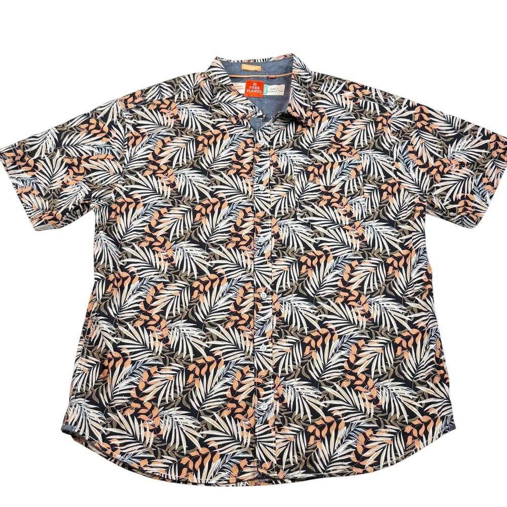 Free Planet Mens Tropical‎ Leaf Print Hawaiian Short Sleeve Button Up Size 2X